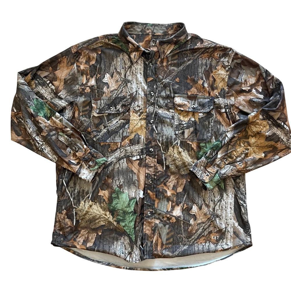 Duxbak Advantage Timber Camo Shirt Mens 2XL Long Sleeve Hunting Button Up Brown